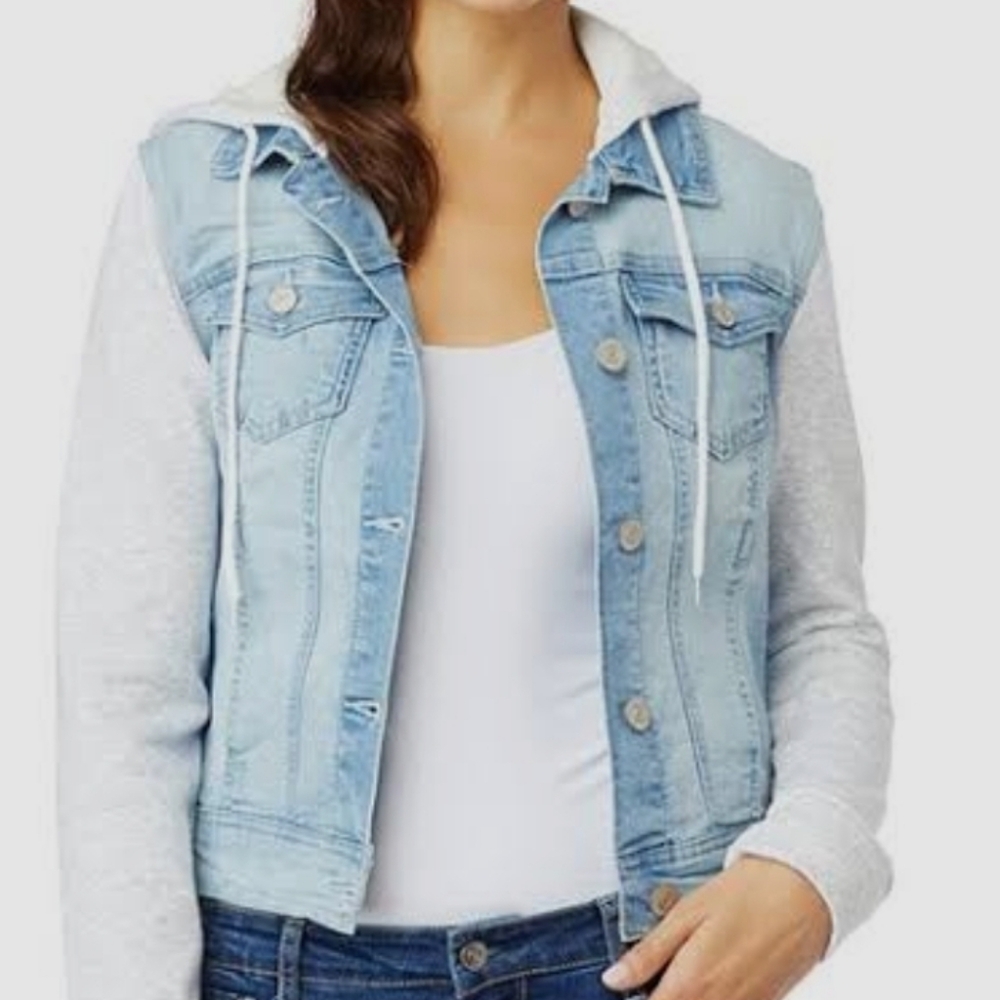 Wallflower Light Blue Denim Jacket with Camo Hooded Sleeves